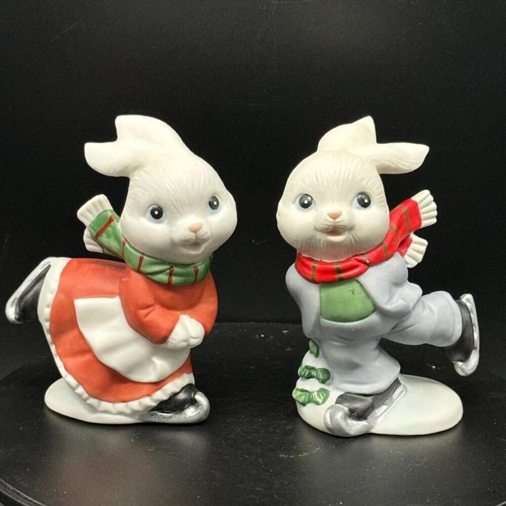 Vintage 1980's HOMCO 5305 Bunny Skaters Porcelain 4"
